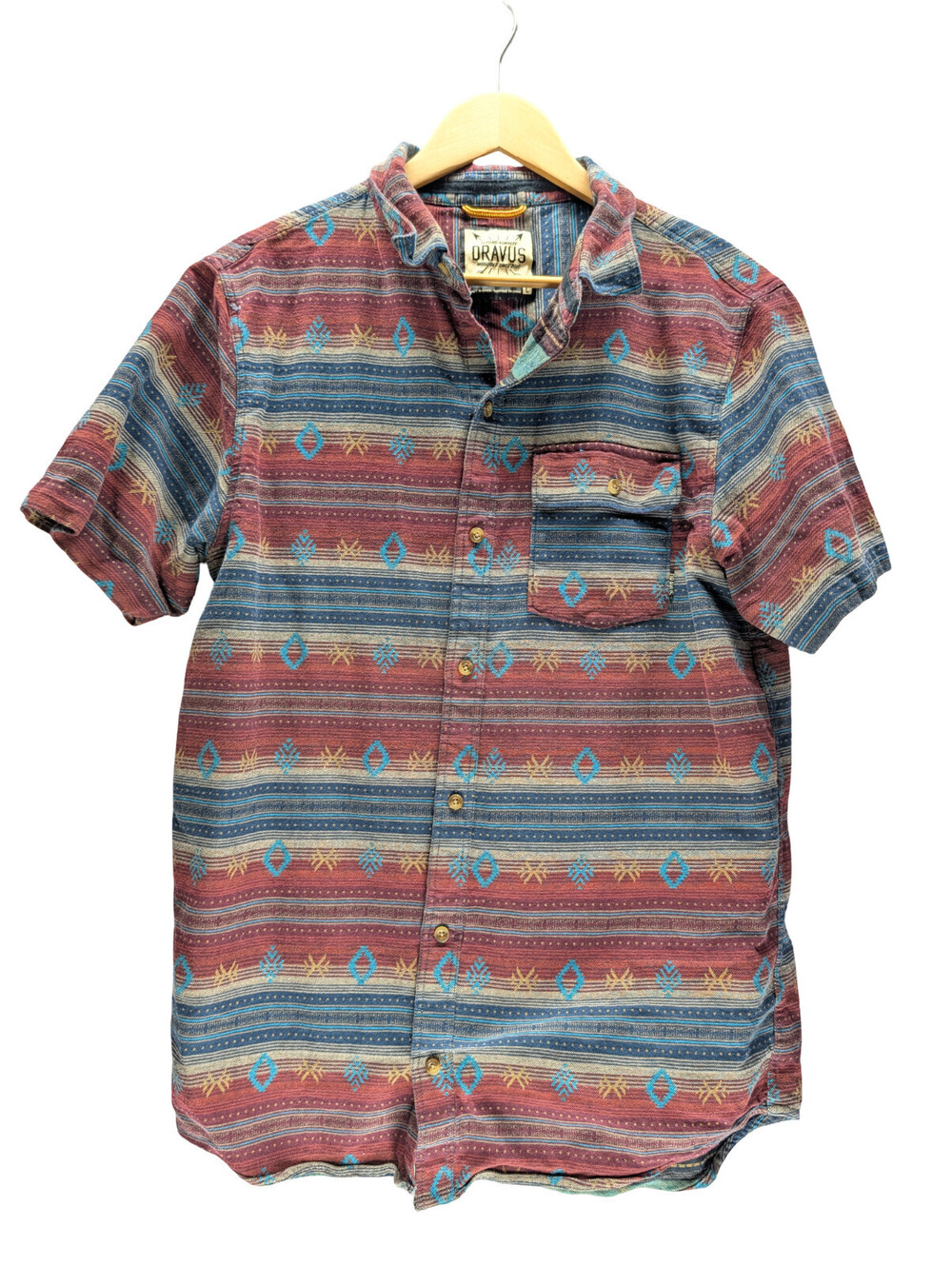 Dravus Men Short Sleeve Button Up Tribal Stripe Multicolor